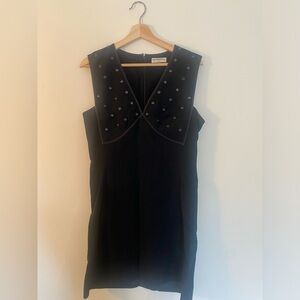 Balenciaga V-Neck Black Dress With Stud Embellishments